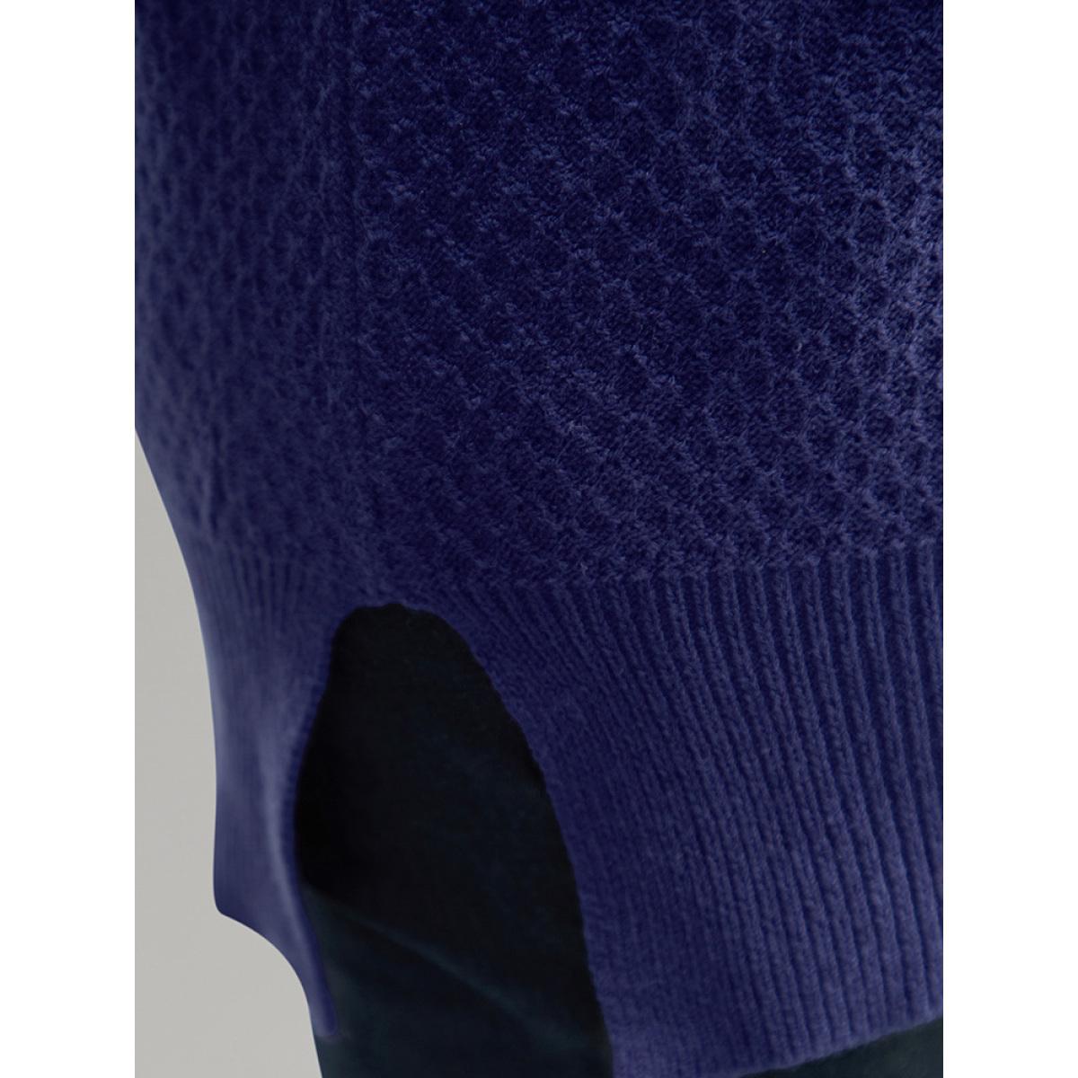 Plus Size Solid Turtle Neck Split Side Pullover DarkBlue Women Casual Loose Long Sleeve Turtleneck Everyday Pullovers BloomChic 12/L Product Image