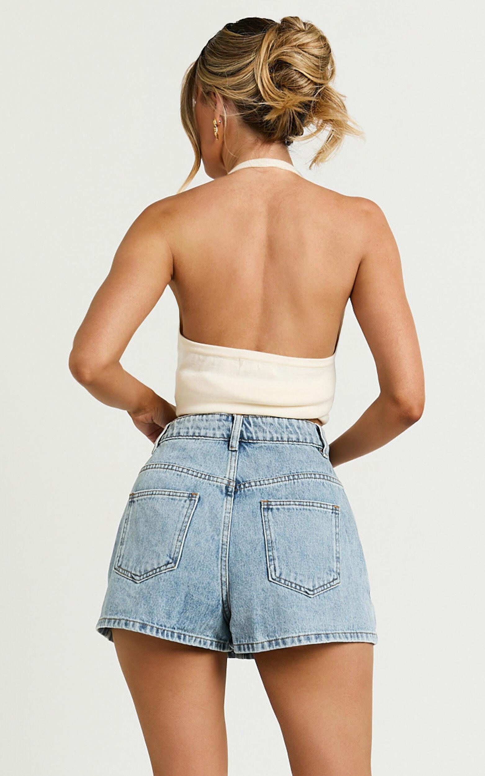 Harriet Skort - Mid Waisted Recycled Denim Skort in Light Blue Wash Product Image