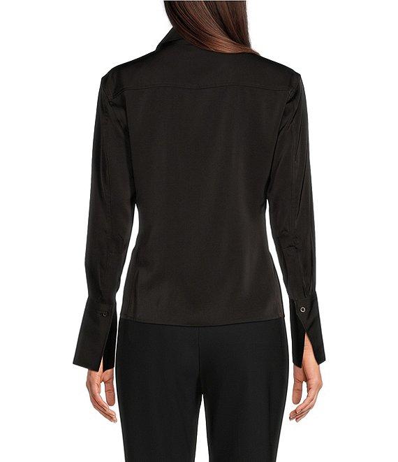 Donna Karan Spread Collar Long Sleeve Pointed Hem Button Down Blouse Product Image