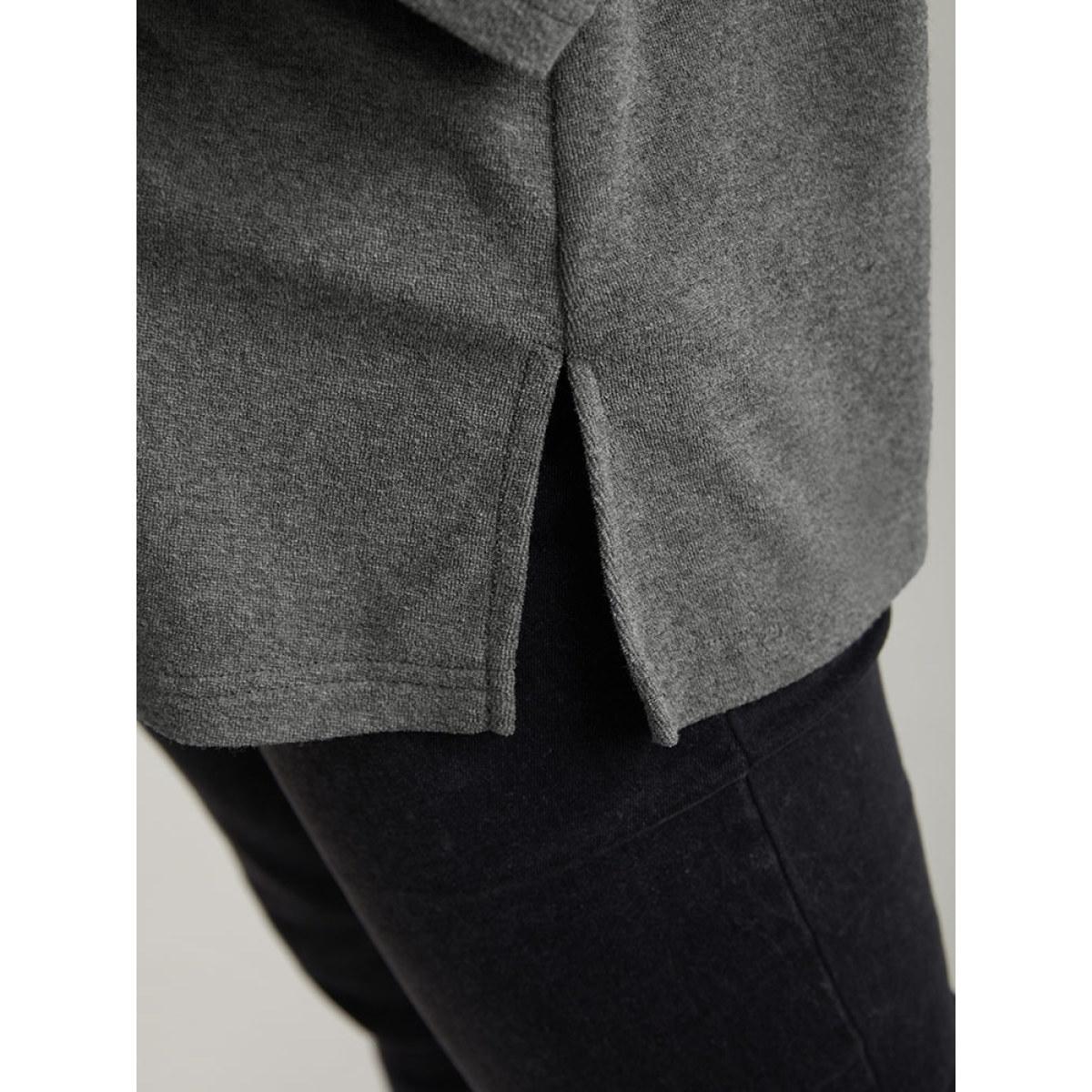 Plus Size Plain Split Side Pocket Hooded Drawstring Sweatshirt Women Gray Casual Plain Hooded Everyday Sweatshirts BloomChic 10/M Product Image