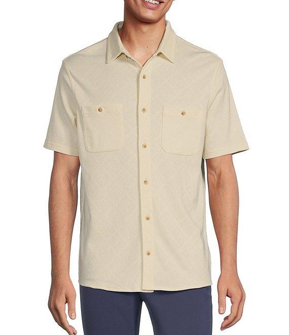 Rowm Tourister Short Sleeve Solid Jacquard Coat Front Shirt Product Image