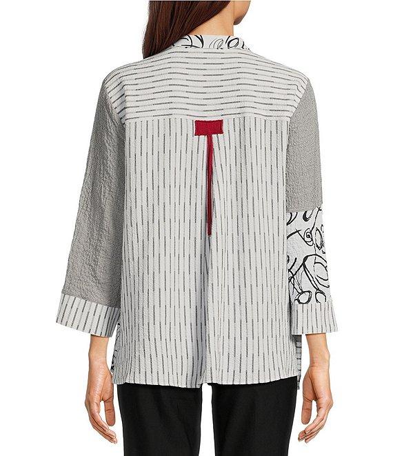 Ali Miles Pucker Mixed Print Wire Collar 3/4 Sleeve Button Front Tunic Product Image
