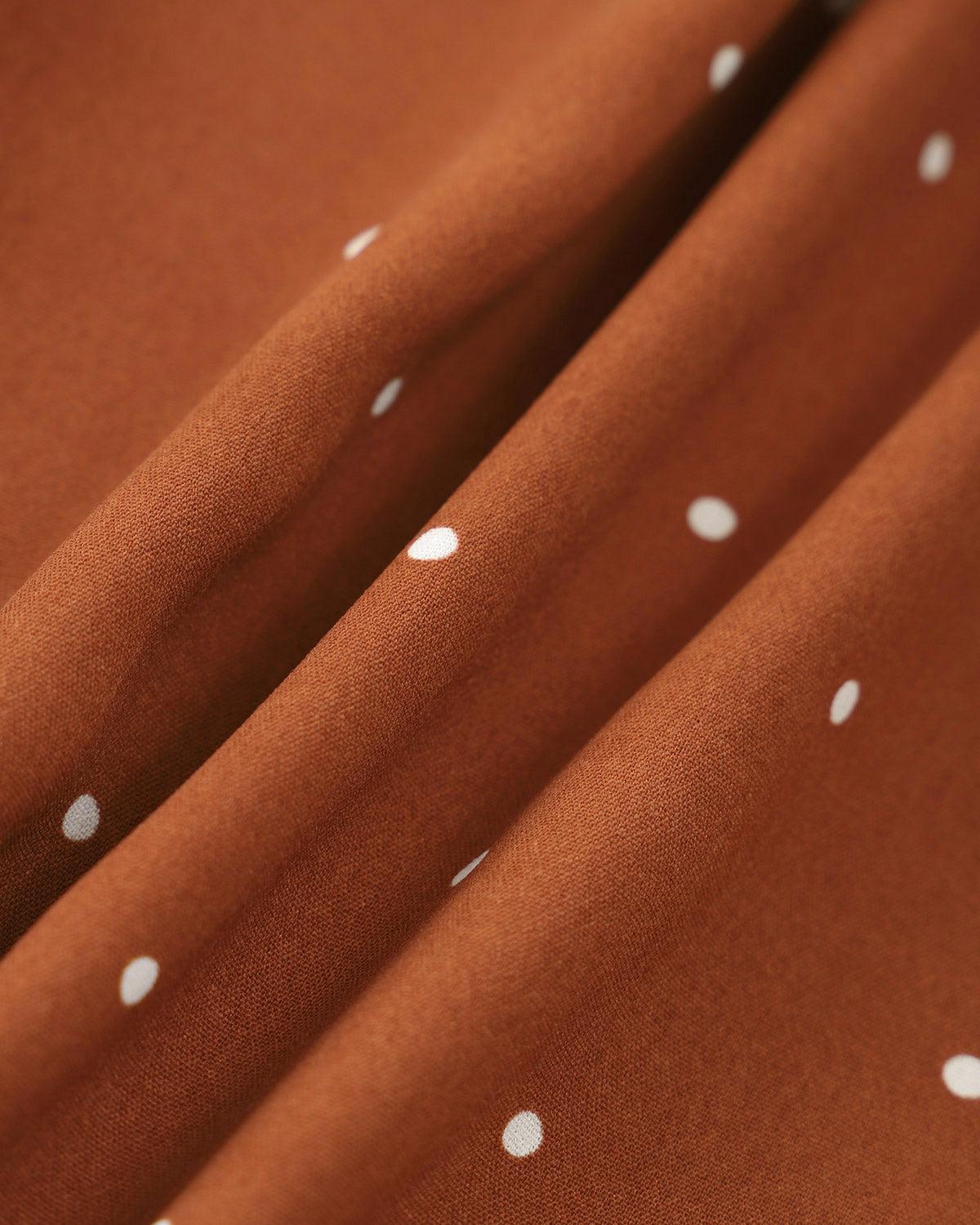 Brown Polka Dot Pleated Midi Dress Female Product Image