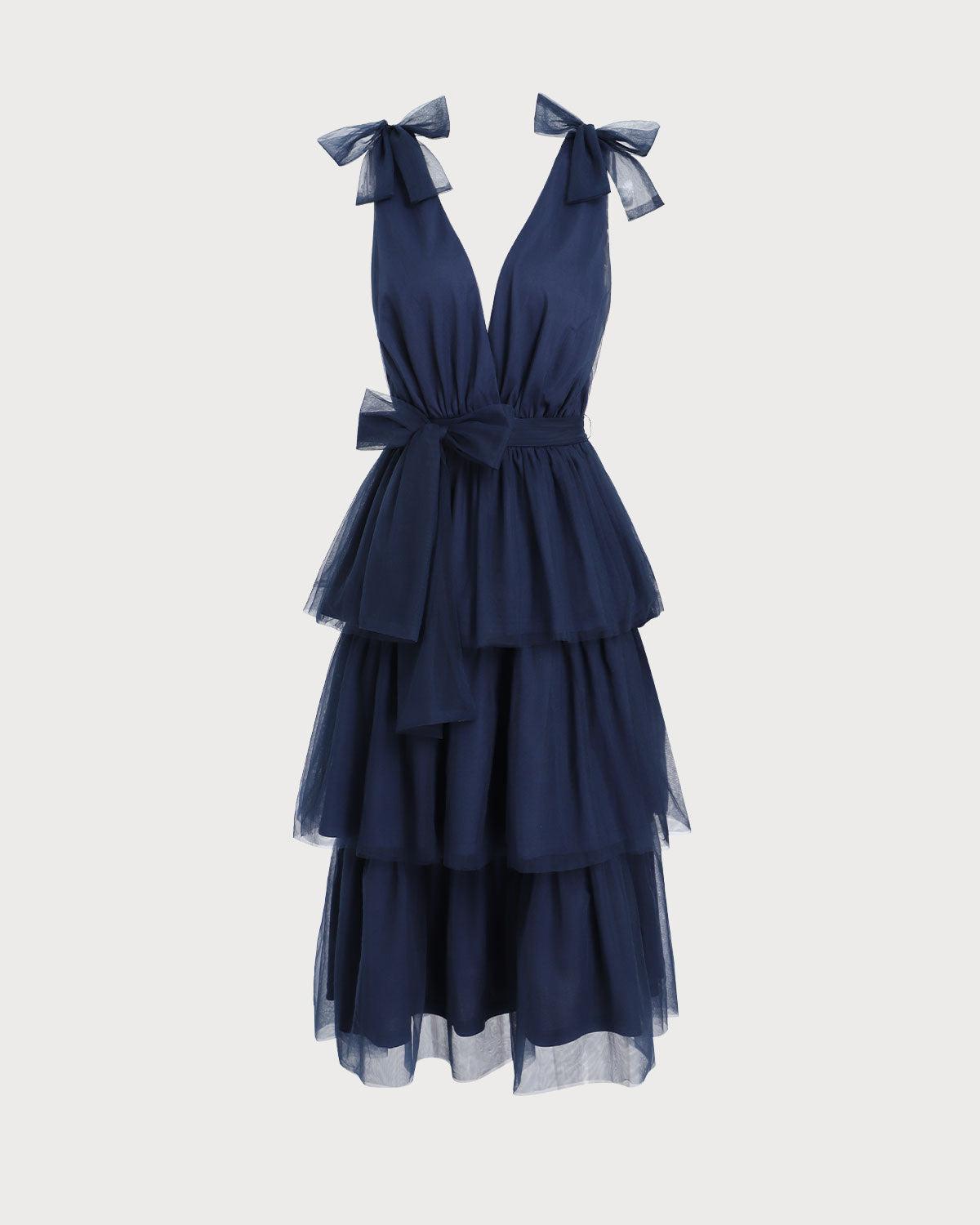 Navy Tiered Backless Maxi Dress Product Image