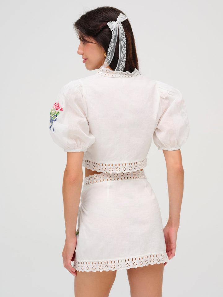 Mi Amore Embroidered Mini Skirt — White Product Image