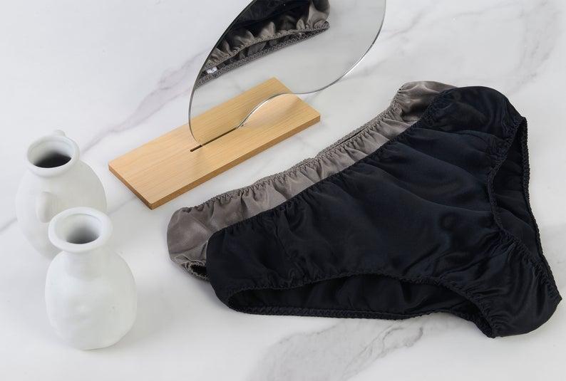 Black Pure Mulberry Silk Bikini Panties | Mid Waist | 22 Momme | Float Collection Product Image