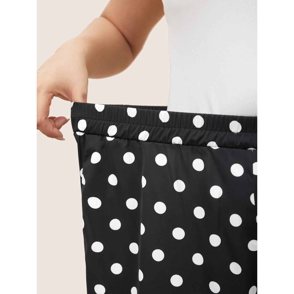 Plus Size Polka Dot Elastic Waist Wide Leg Pants Women Black Resort Wide Leg High Rise Vacation Pants BloomChic 18-20/2X Product Image
