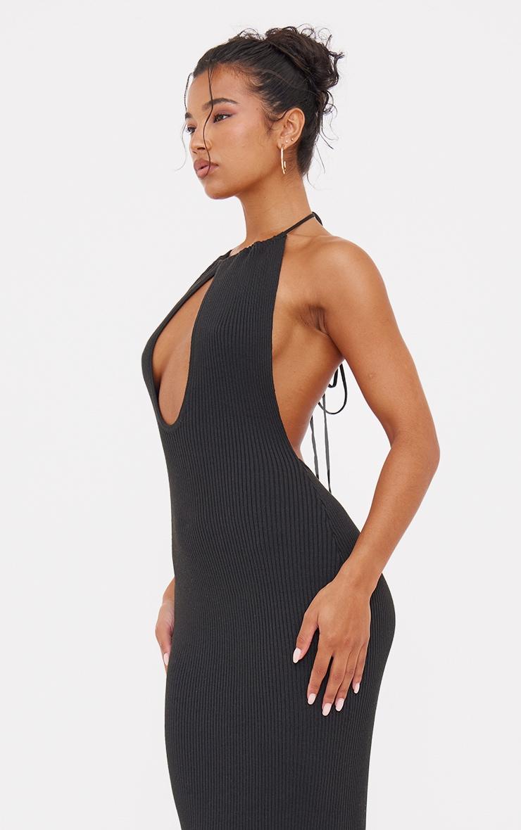 Black Fine Knit Halterneck Maxi Dress Product Image