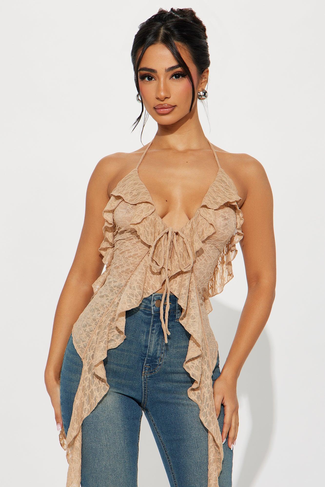 Love Me Now Lace Halter Top - Camel Product Image