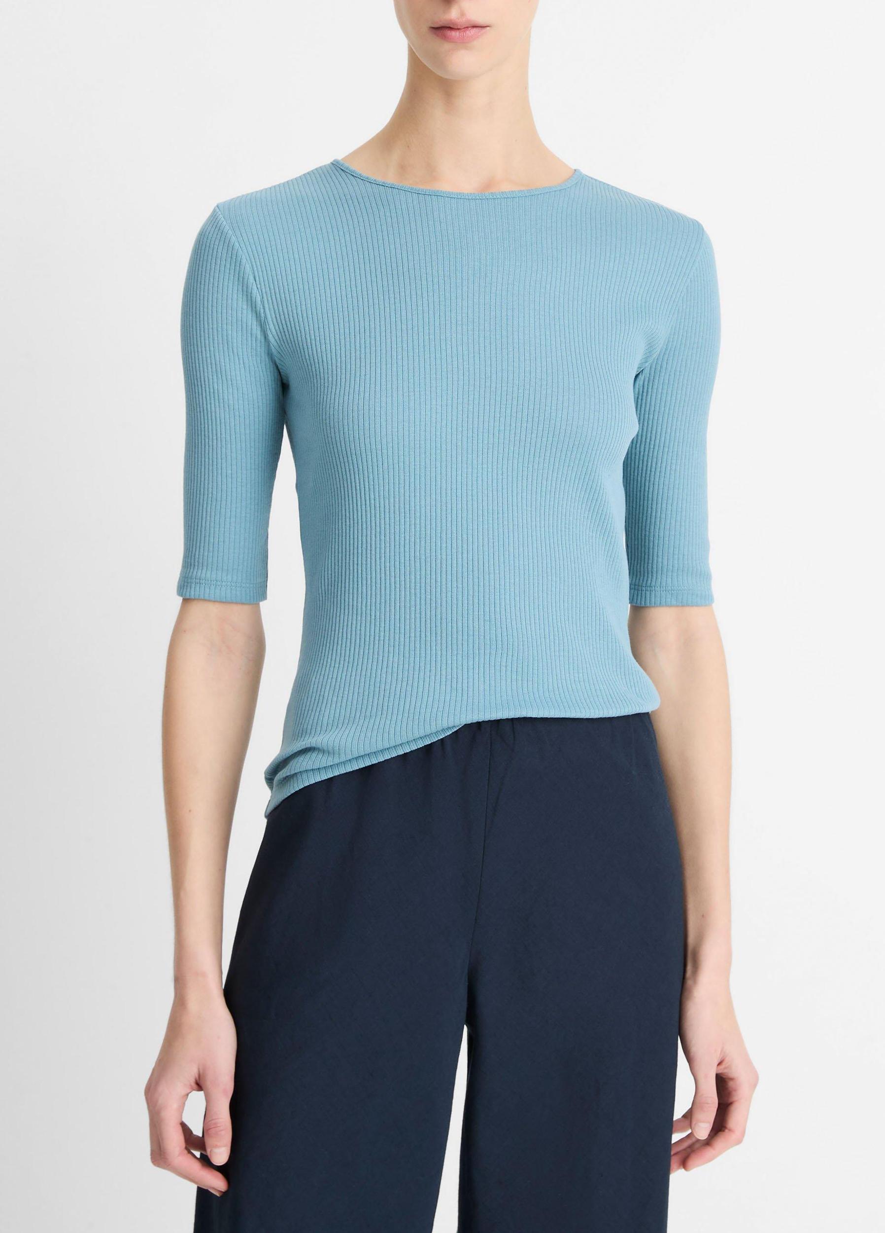 Ribbed Pima Cotton Elbow-Sleeve T-Shirt Product Image