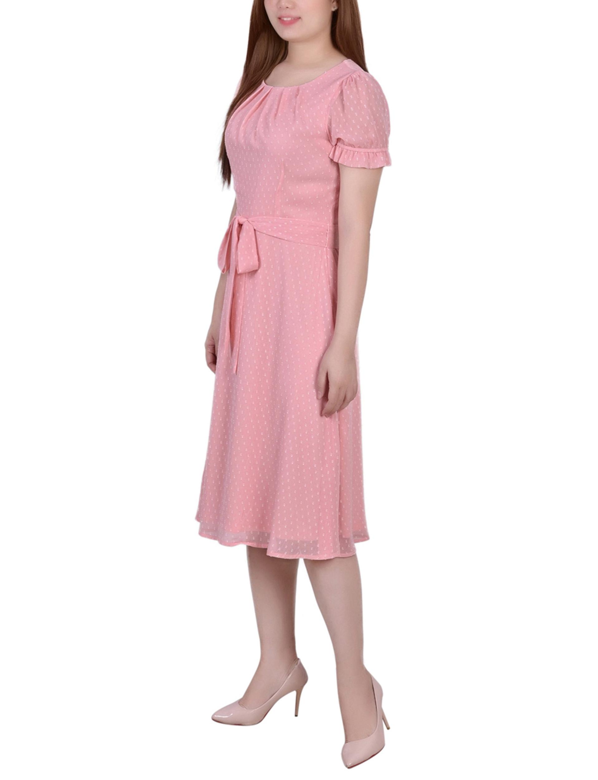 Mellow Rose Short Sleeve Belted Swiss Dot Dress Product Image