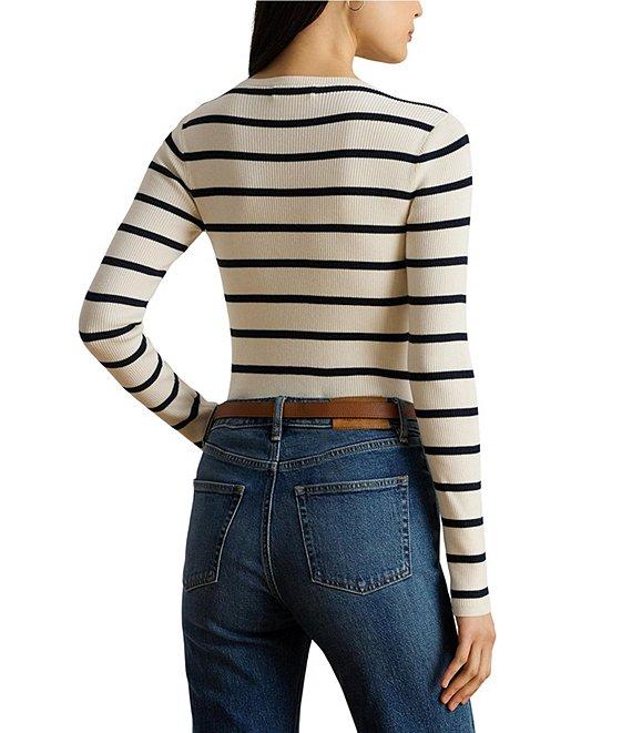 Lauren Ralph Lauren Ribbed Knit Striped Round Neck Long Sleeve Sweater Product Image