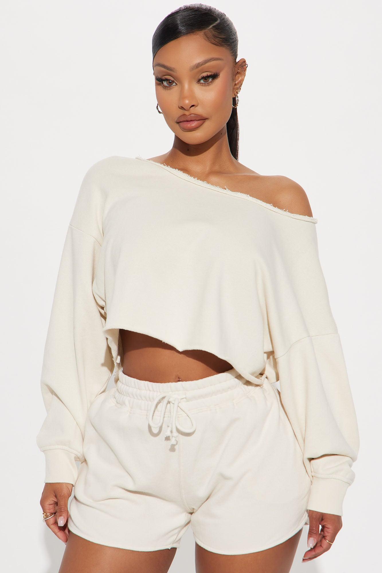 The Washed Off Shoulder Sweatshirt - Cream Product Image