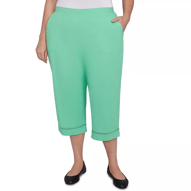Plus Size Alfred Dunner Lace Dotted Trim Capri Pants, Women's, Size: 22 W, Green Product Image