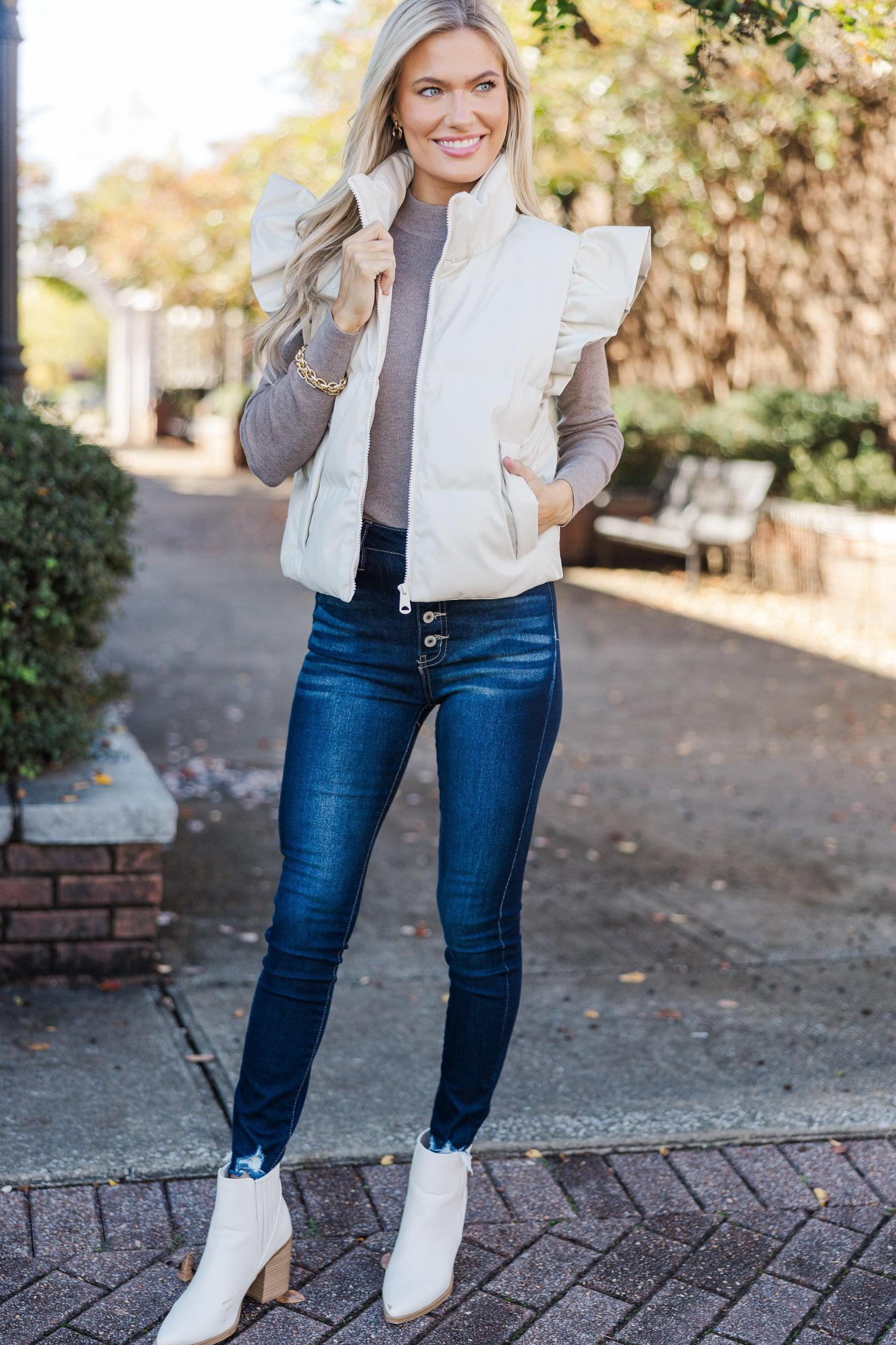 Happy To Be Here Cream White Puffer Vest Female Product Image