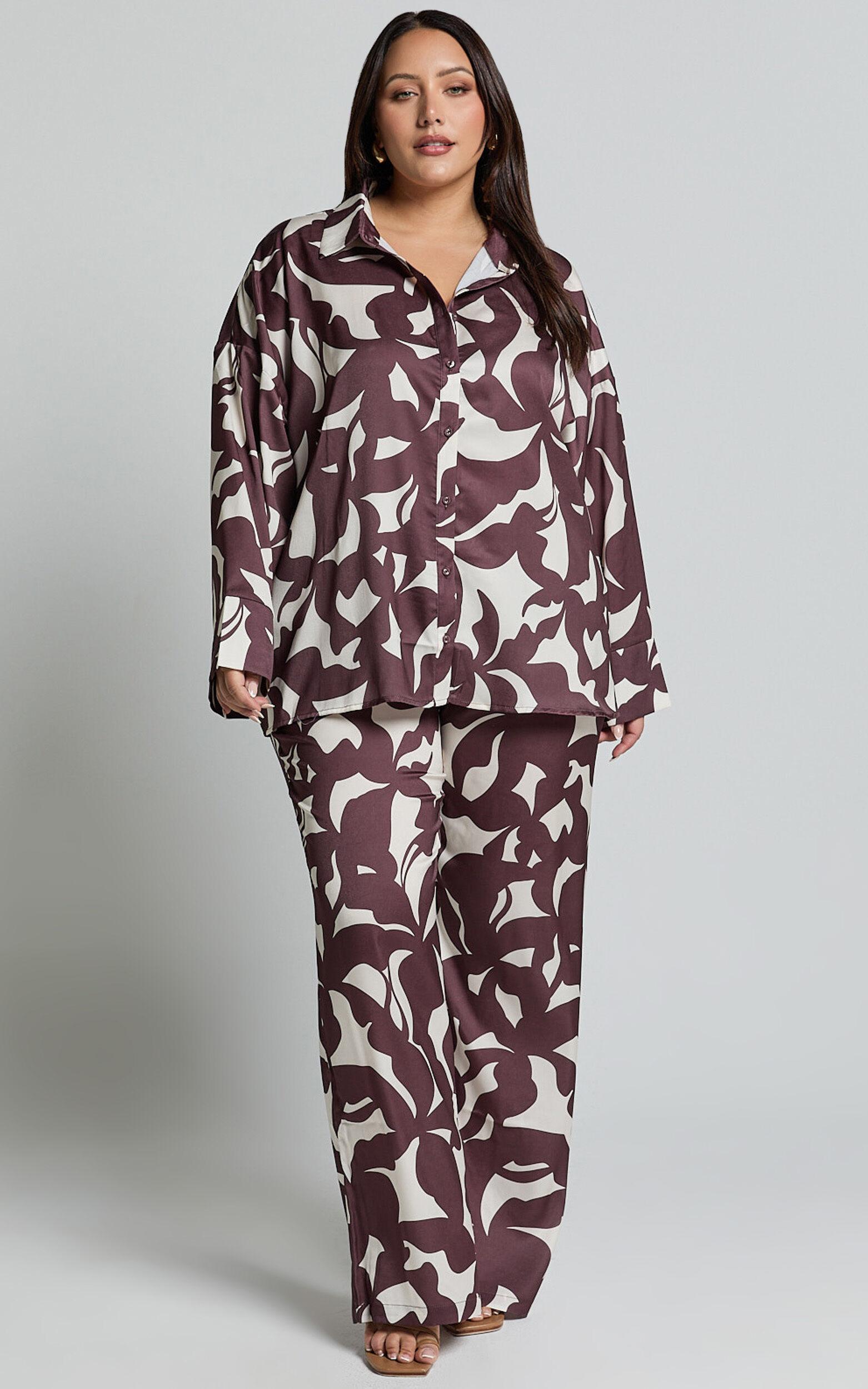 Janissa Pants - High Waisted Wide Leg Pants in Brown Floral Product Image