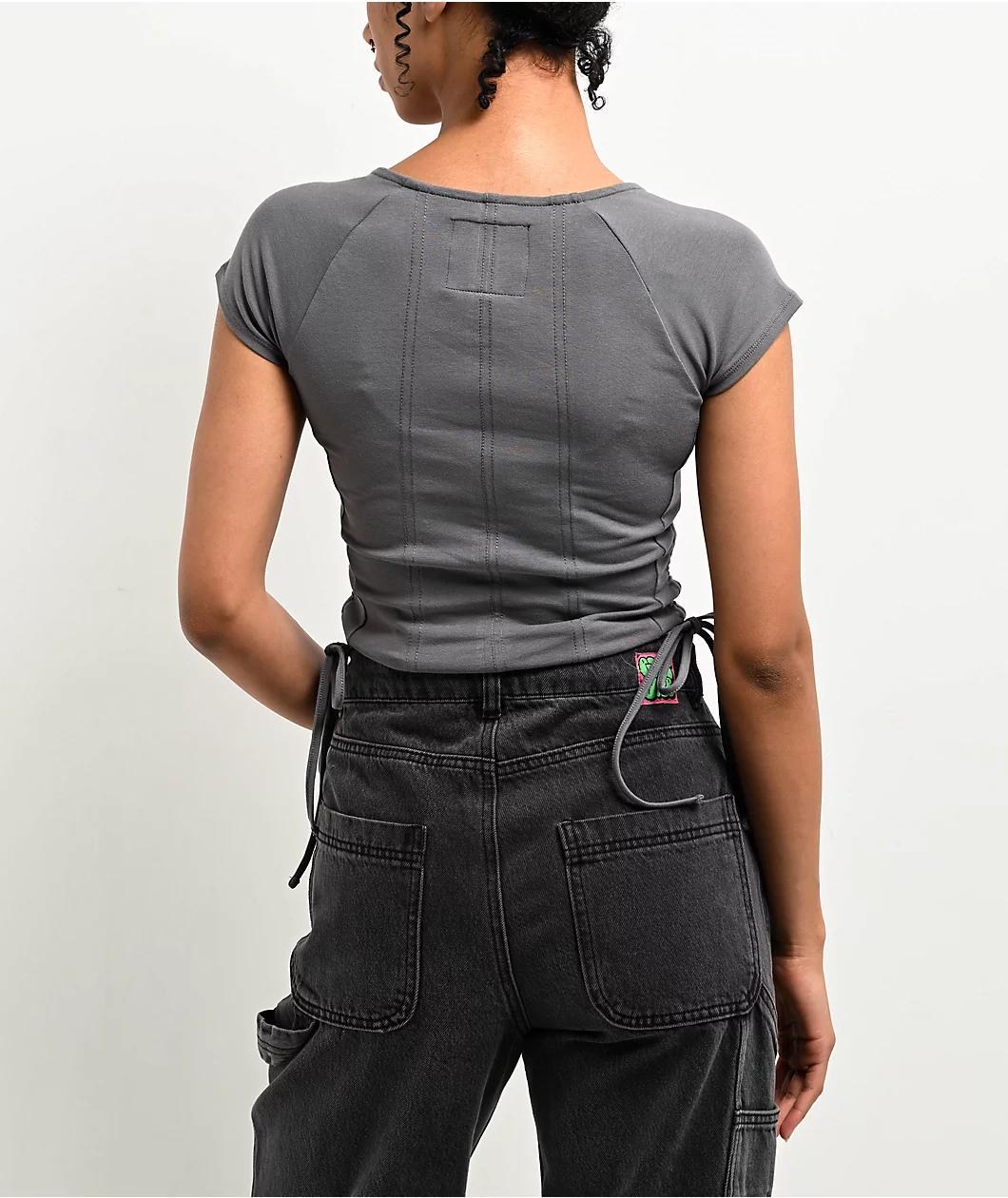 Lurking Class By Sketchy Tank Spider Webs Grey Cinch Crop Top Product Image