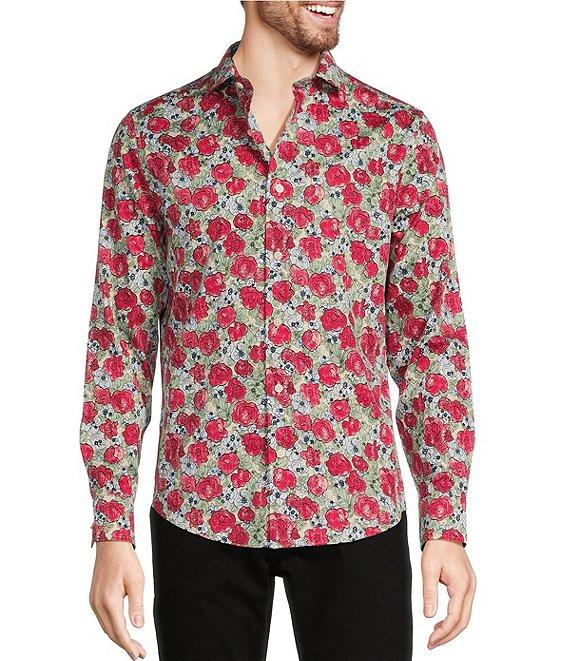 Murano Corsa Di Cavalli Derby Collection Slim Fit Rose Print Long Sleeve Woven Shirt Product Image