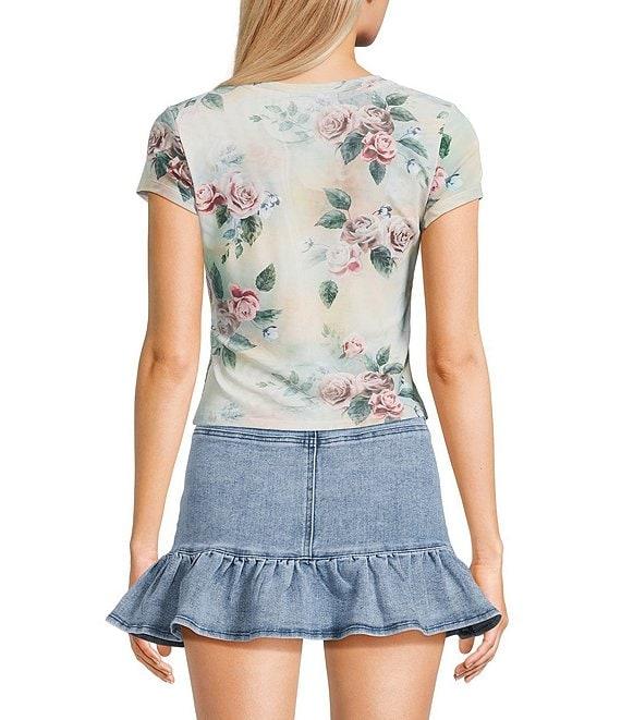 Stevie by Steve Madden Floral Printed Mesh Crew Neck Short Sleeve T-Shirt Product Image