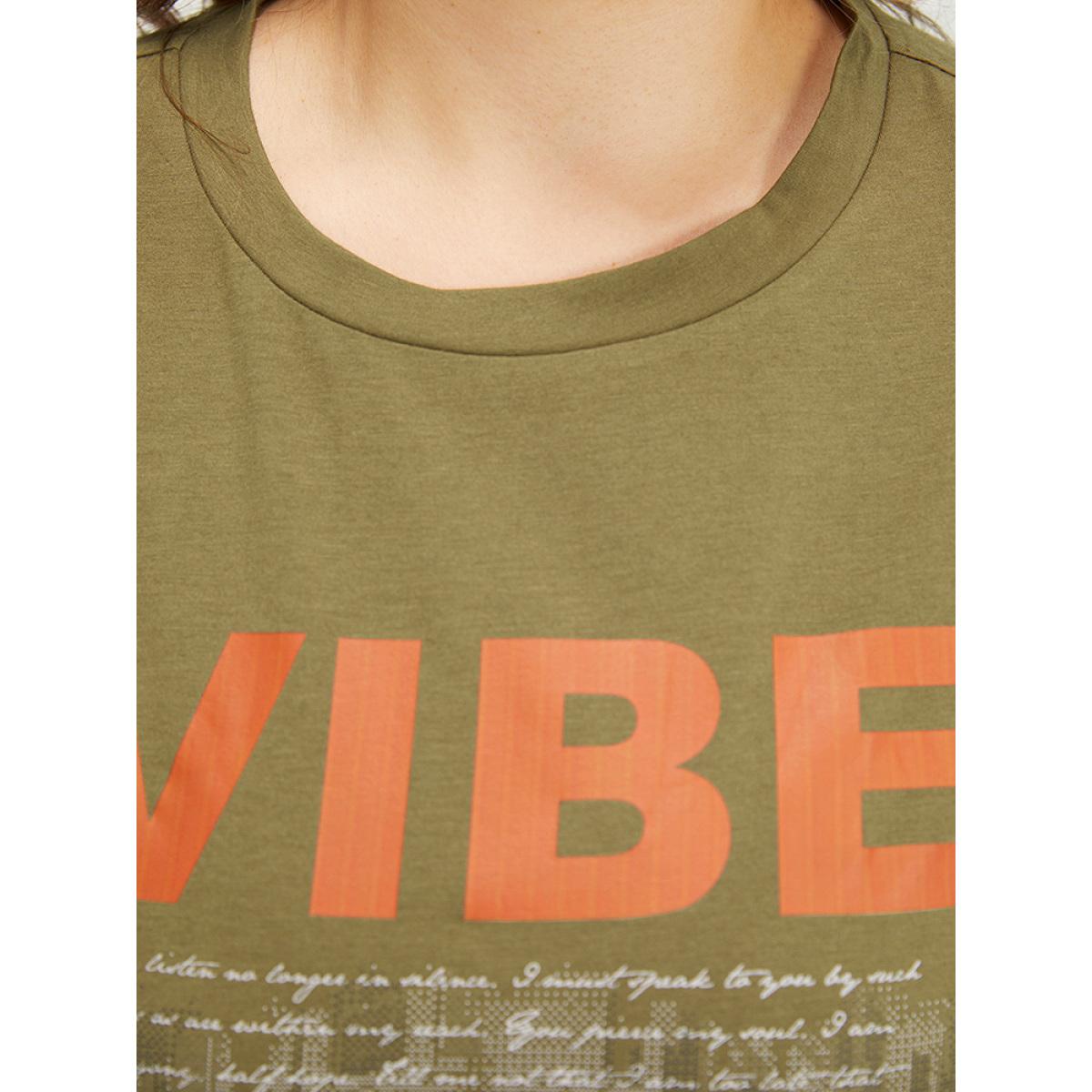 Plus Size Letter & Graphic Print Pocket Crew Neck Dress ArmyGreen Women Casual Plain Curvy Midi Dress BloomChic 12/L Product Image