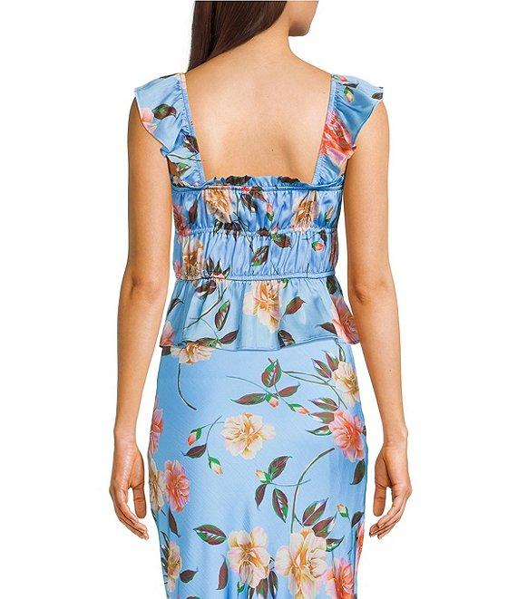 GB Woven Blue Floral Print Coordinating Satin Tank Product Image