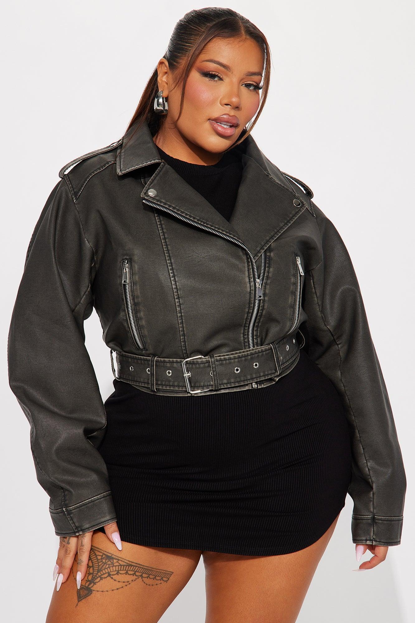 Roxi Washed Faux Leather Moto - Black Female Product Image