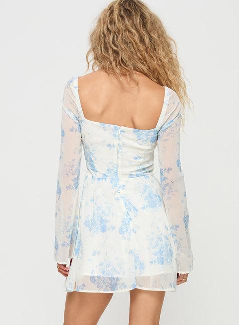 Robertstone Long Sleeve Mini Dress White / Blue Floral Product Image