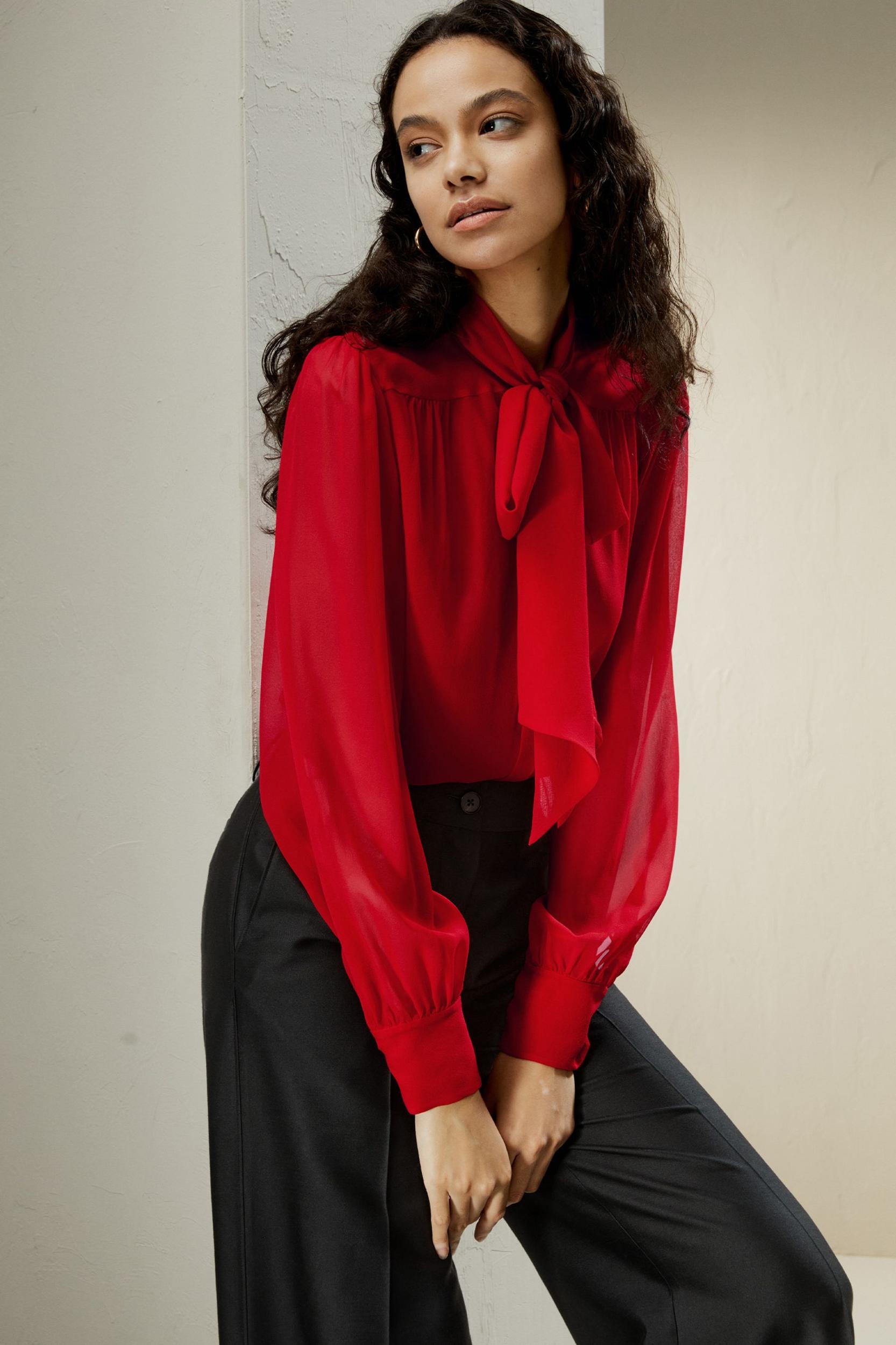 Bow Tie Silk Jasmine Blouse Product Image