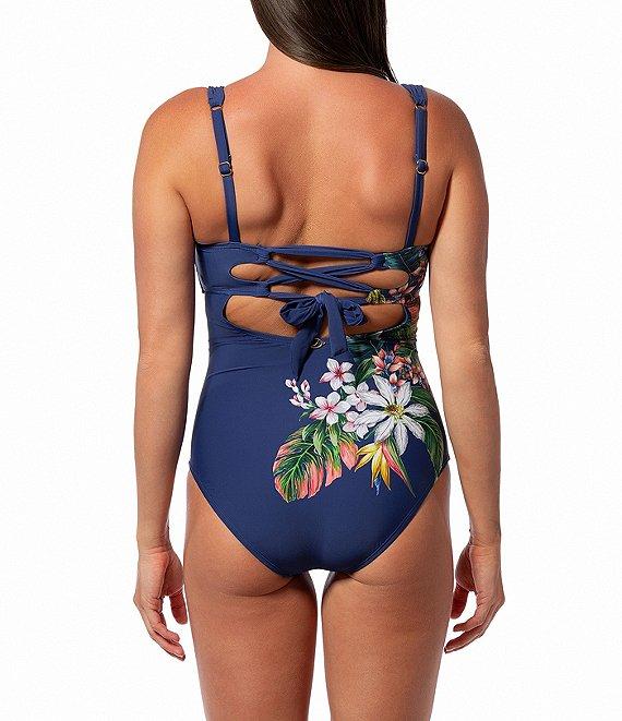 Jantzen Palm Delight Hilda Square Neck Tummy Control Shirred One Piece Swimsuit Product Image