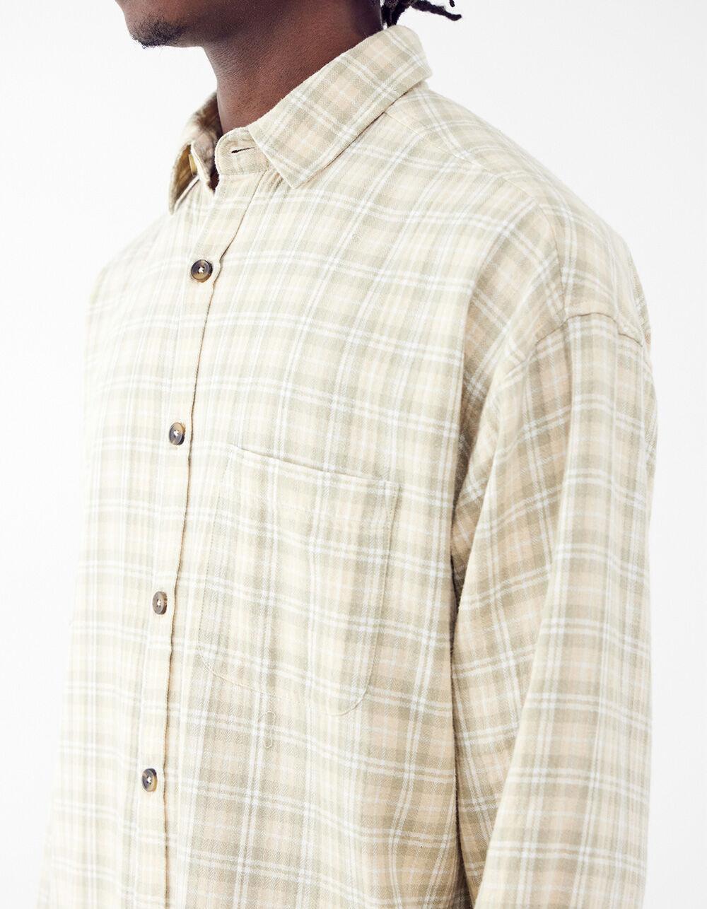 BDG Urban Outfitters Brushed Check Mens Long Sleeve Button Up Shirt - TAN Product Image