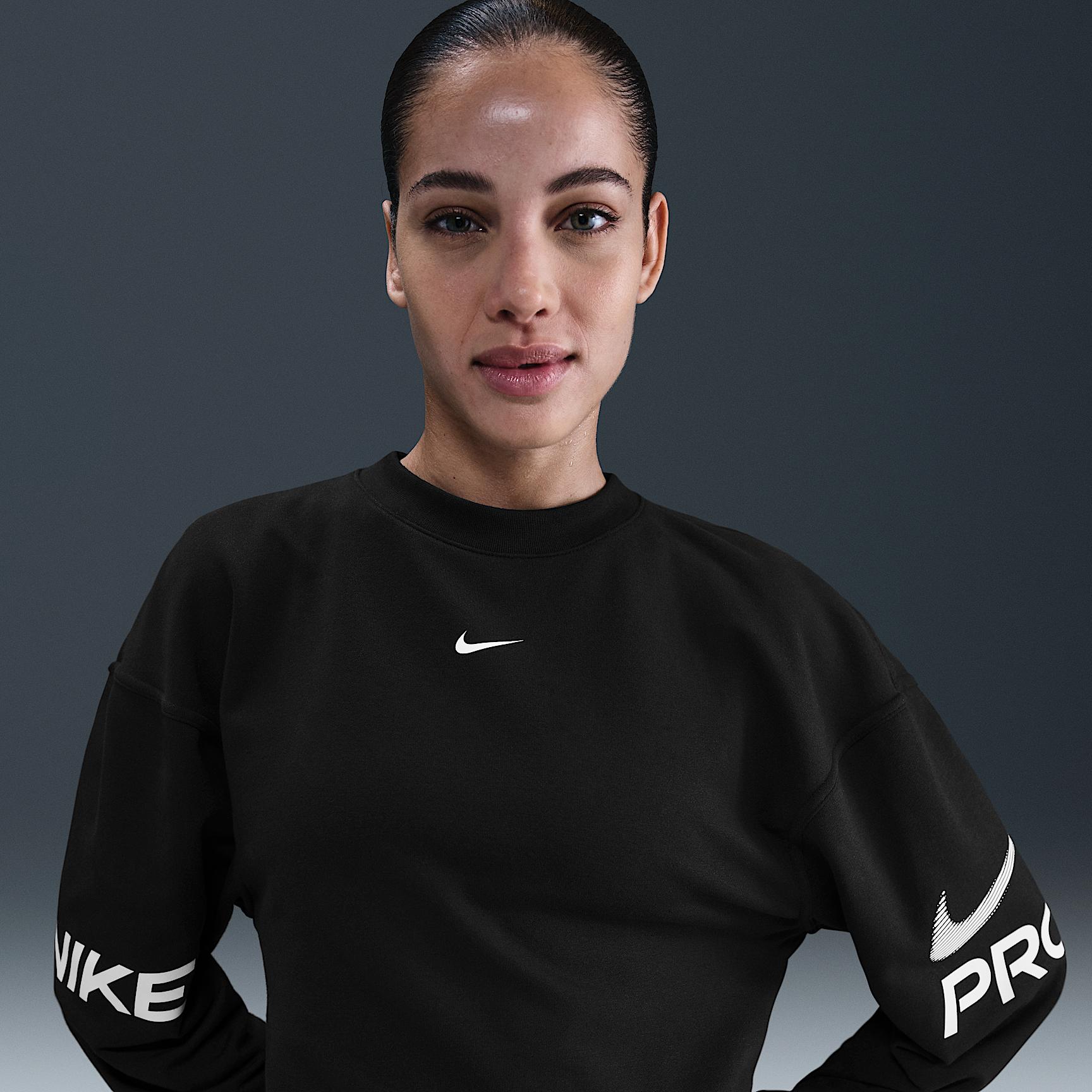 Womens Nike Pro Dri-FIT Loose Crew-Neck French Terry Sweatshirt | HV3591-675 Product Image