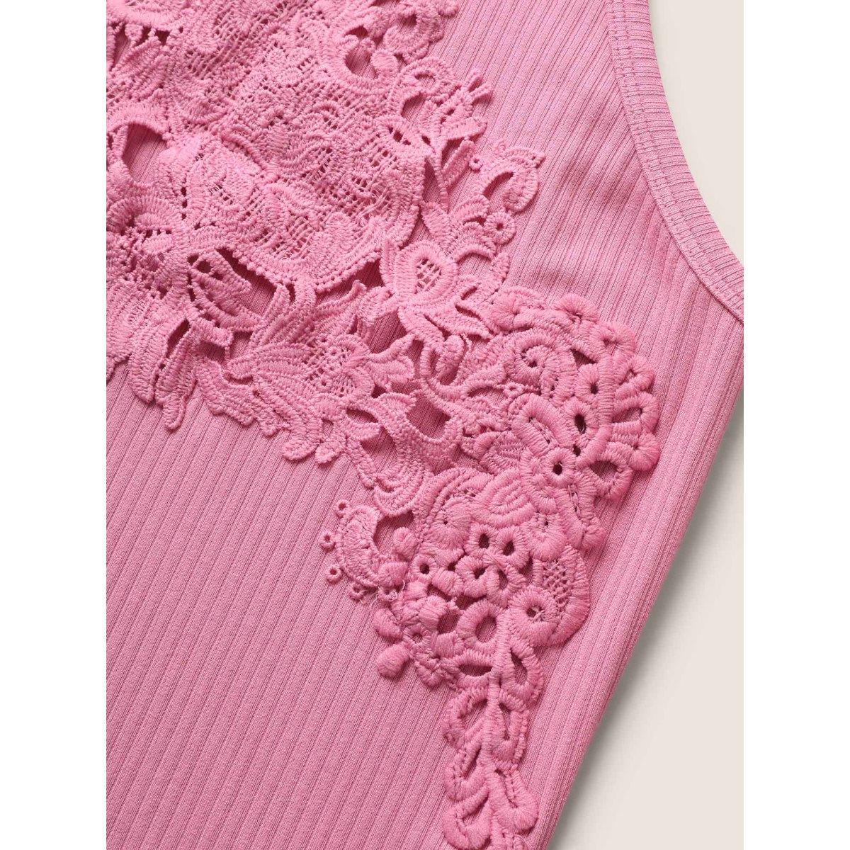 Plus Size Plain Pit Strip Guipure Lace Tank Top Women Beanpastepowder Elegant Patchwork Non Everyday Tank Tops Camis BloomChic 14-16/1X Product Image