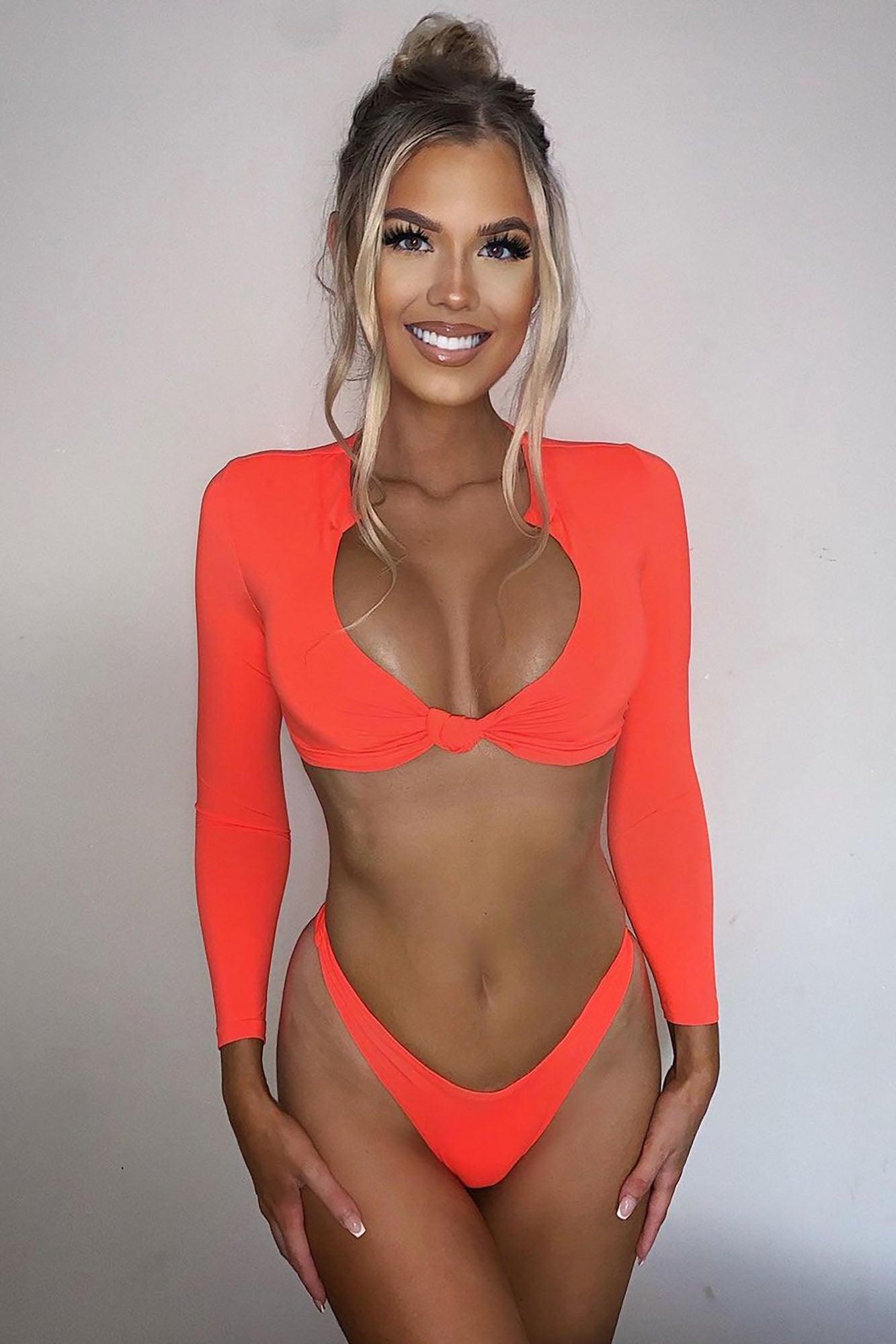 Knot Yours Long Sleeve 2 Piece Bikini - Neon Orange Product Image