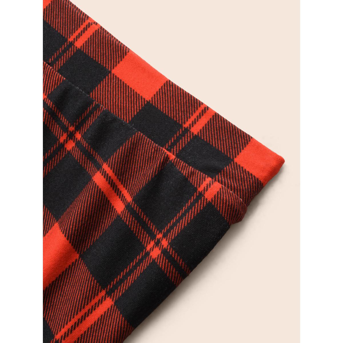 Plus Size Plaid Pattern High-Waist Lounge Leggings Women Deepred Casual High stretch Skinny Mid Rise Everyday Leggings BloomChic 26/4X Product Image