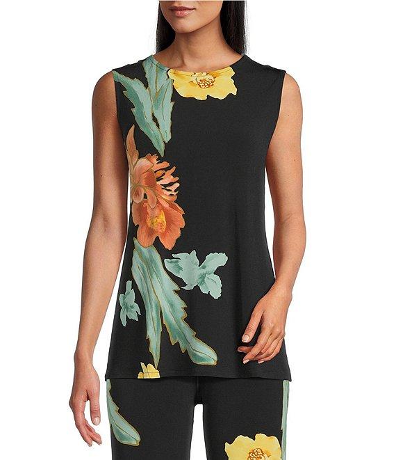 Eva Varro Coordinating Floral Motif Crew Neck Sleeveless A-line Top Product Image