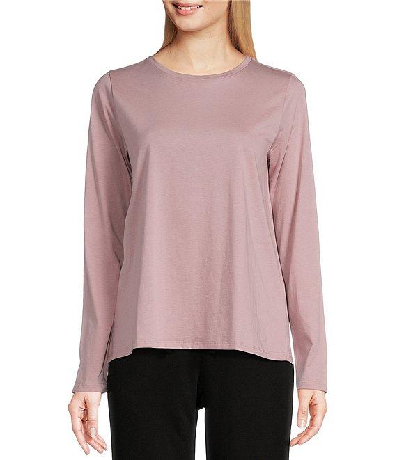 Eileen Fisher Organic Pima Cotton Jersey Crew Neck Long Sleeve Tee Shirt Product Image