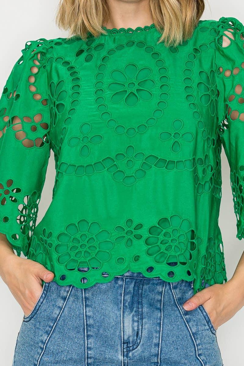 Green Daisy Eyelet Top Product Image