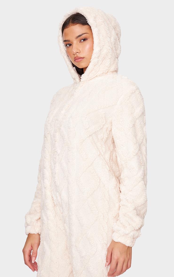 Cream Cable Fleece Hooded Onesie Product Image