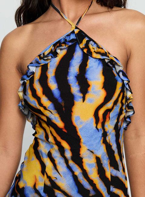 Virginia Beach Backless Maxi Dress Blue Zebra Product Image