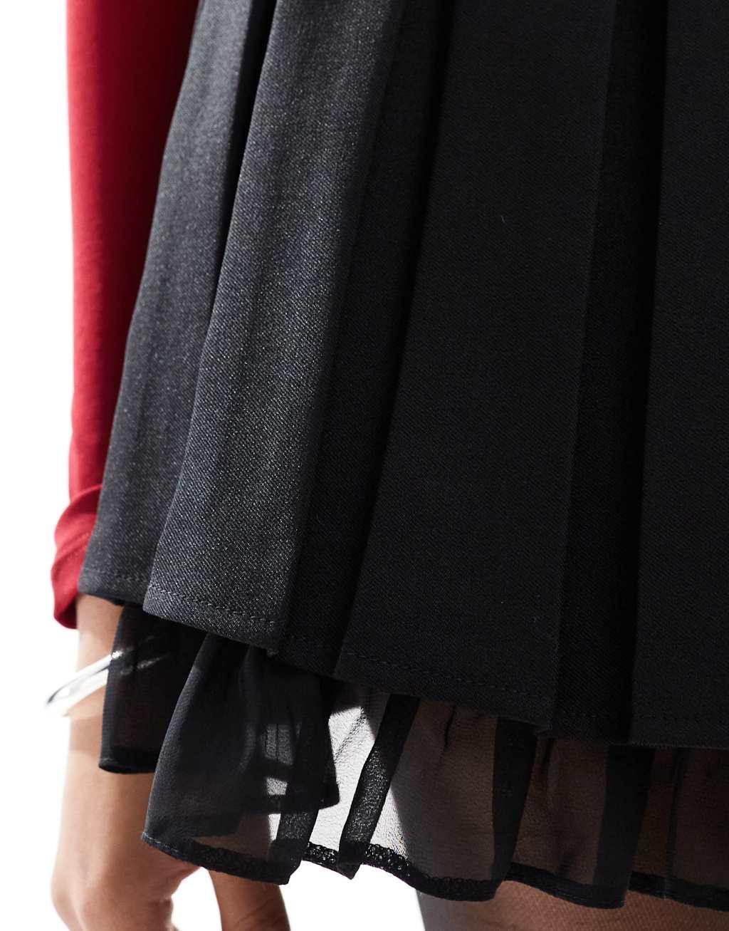 Miss Selfridge pleated mini skirt with chiffon in black Product Image