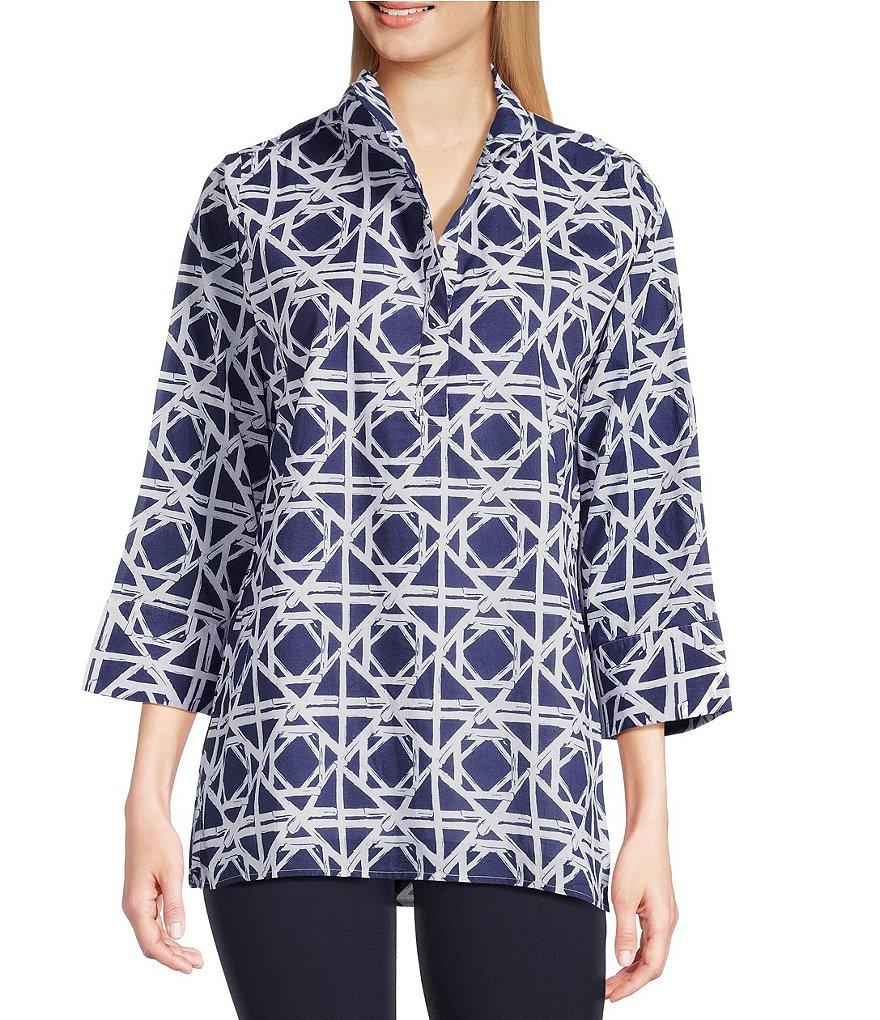Jude Connally Cricket Bamboo Rattan Print Stand Collar 3/4 Sleeve Top Product Image