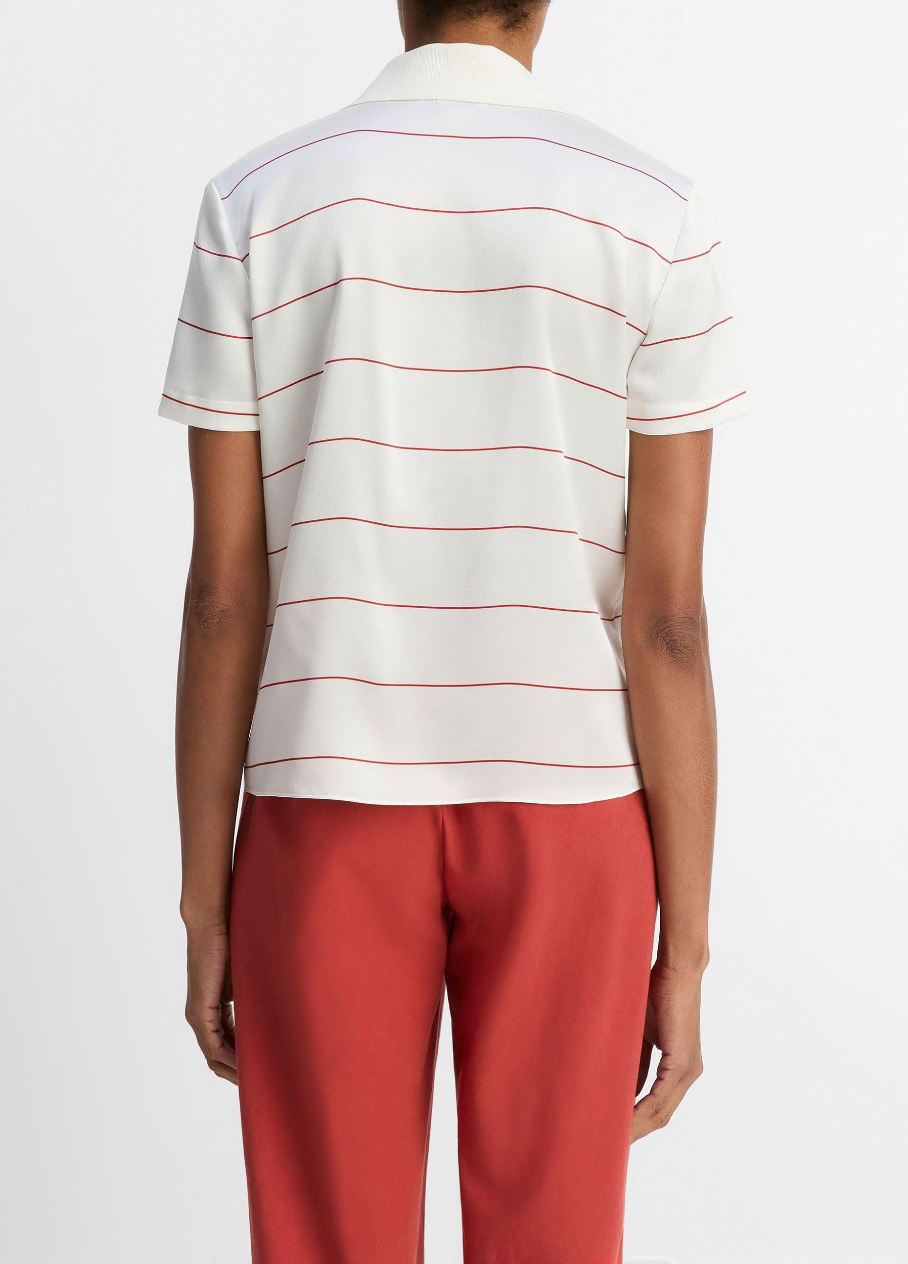Knit-Collar Striped Silk Polo Shirt Product Image