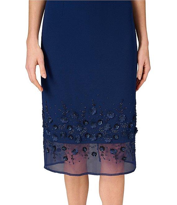 Aidan Mattox Halter V-Neck 3D Floral Beaded Crepe Sheath Midi Dress Product Image