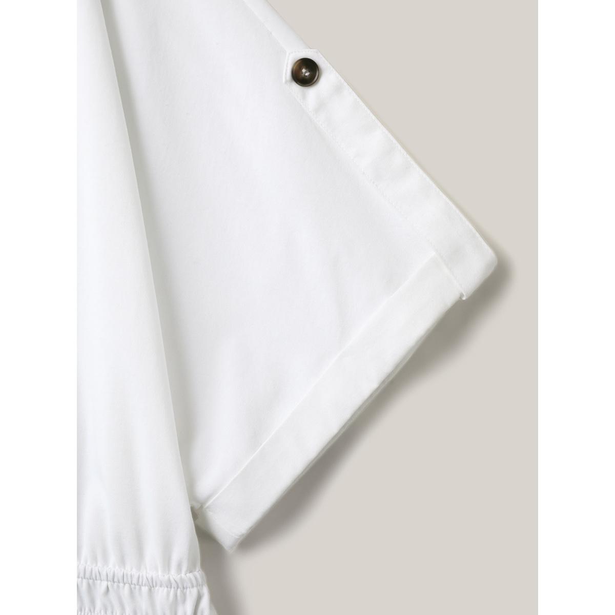 Plus Size Woven Shirred Waist Solid Collar Midi Dress Originalwhite Women Shirt collar Short sleeve Curvy BloomChic 18-20/2X Product Image