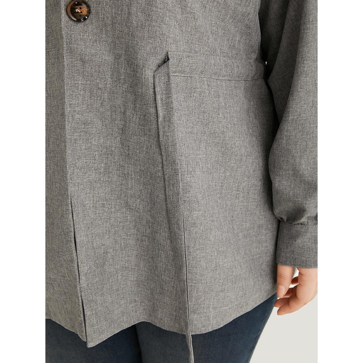 Plus Size Plain Pocket Drawstring Button Up Suit Collar Coat Women DimGray Casual Plain Ladies Dailywear Winter Coats BloomChic 26/4X Product Image
