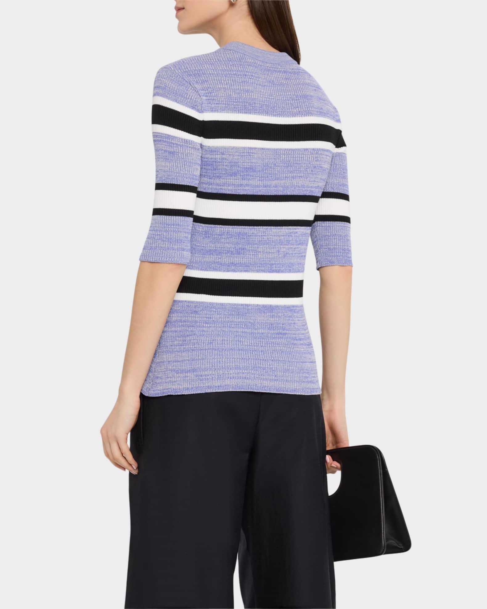 Striped Crop-Sleeve Sweater Product Image