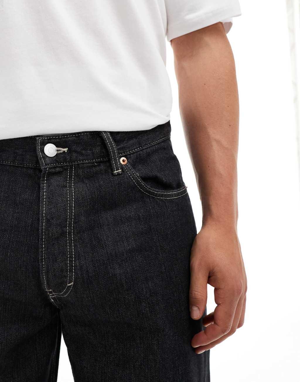 Weekday Sphere low waist loose fit jeans in black acid wash Product Image