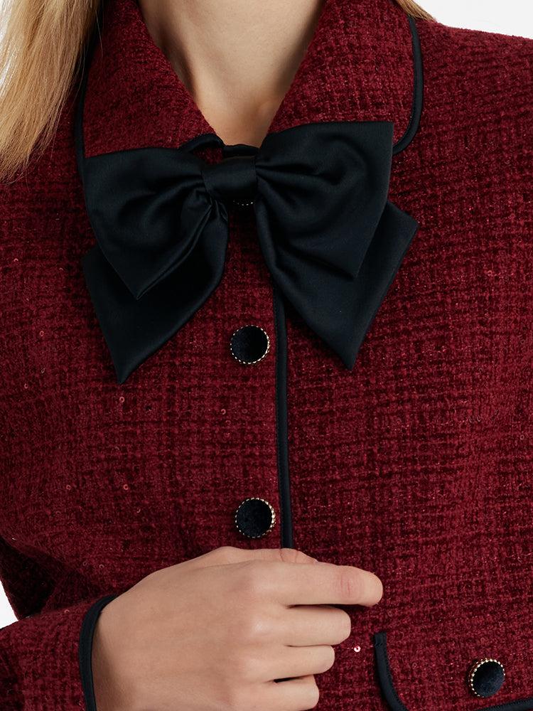 Tweed Jacket And Velvet Skirt Two-Piece Set With Detachable Bowknot Product Image