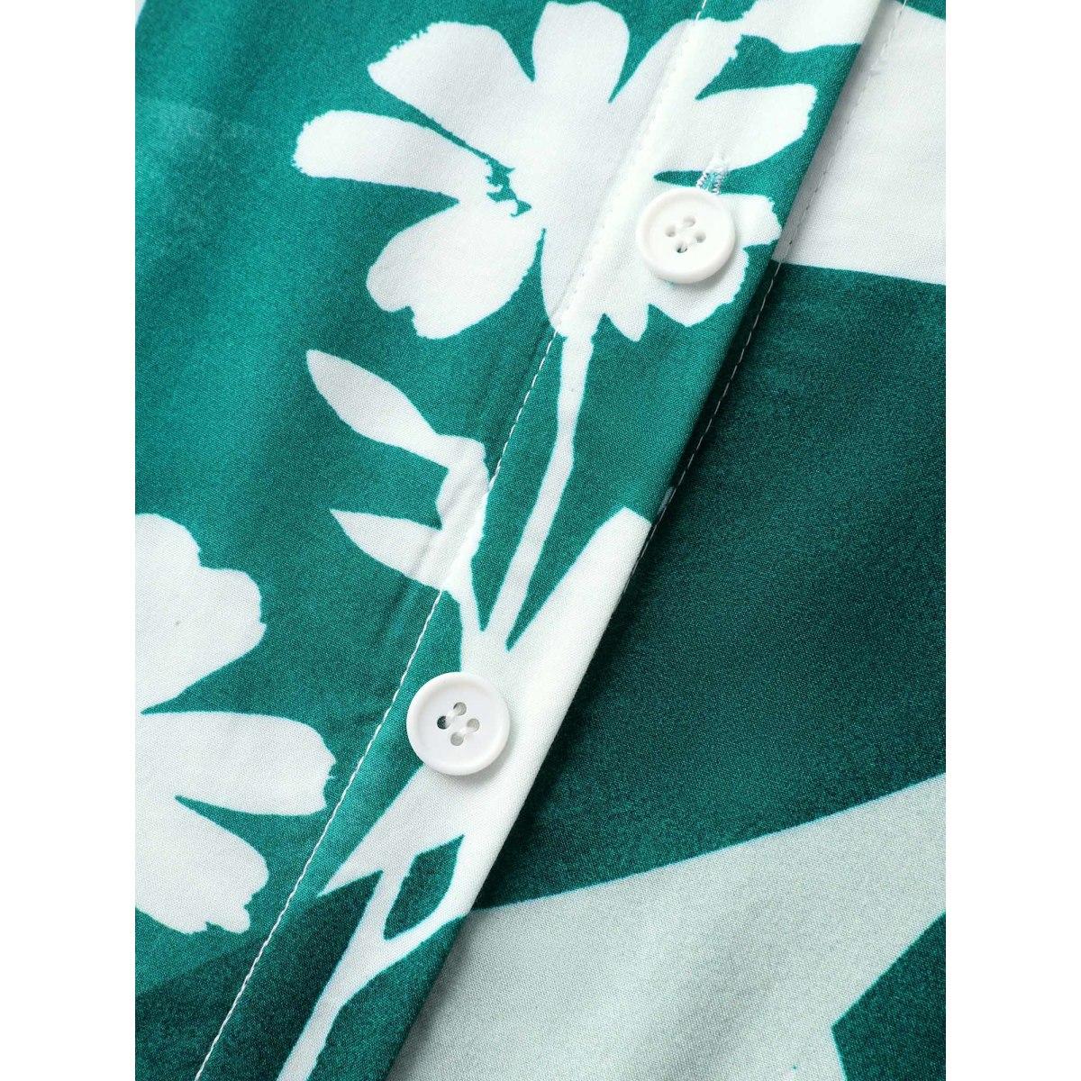 Plus Size Serene Floral Print Pockets Midi Dress Emerald Women Shirt collar Short sleeve Curvy BloomChic 14-16/1X Product Image