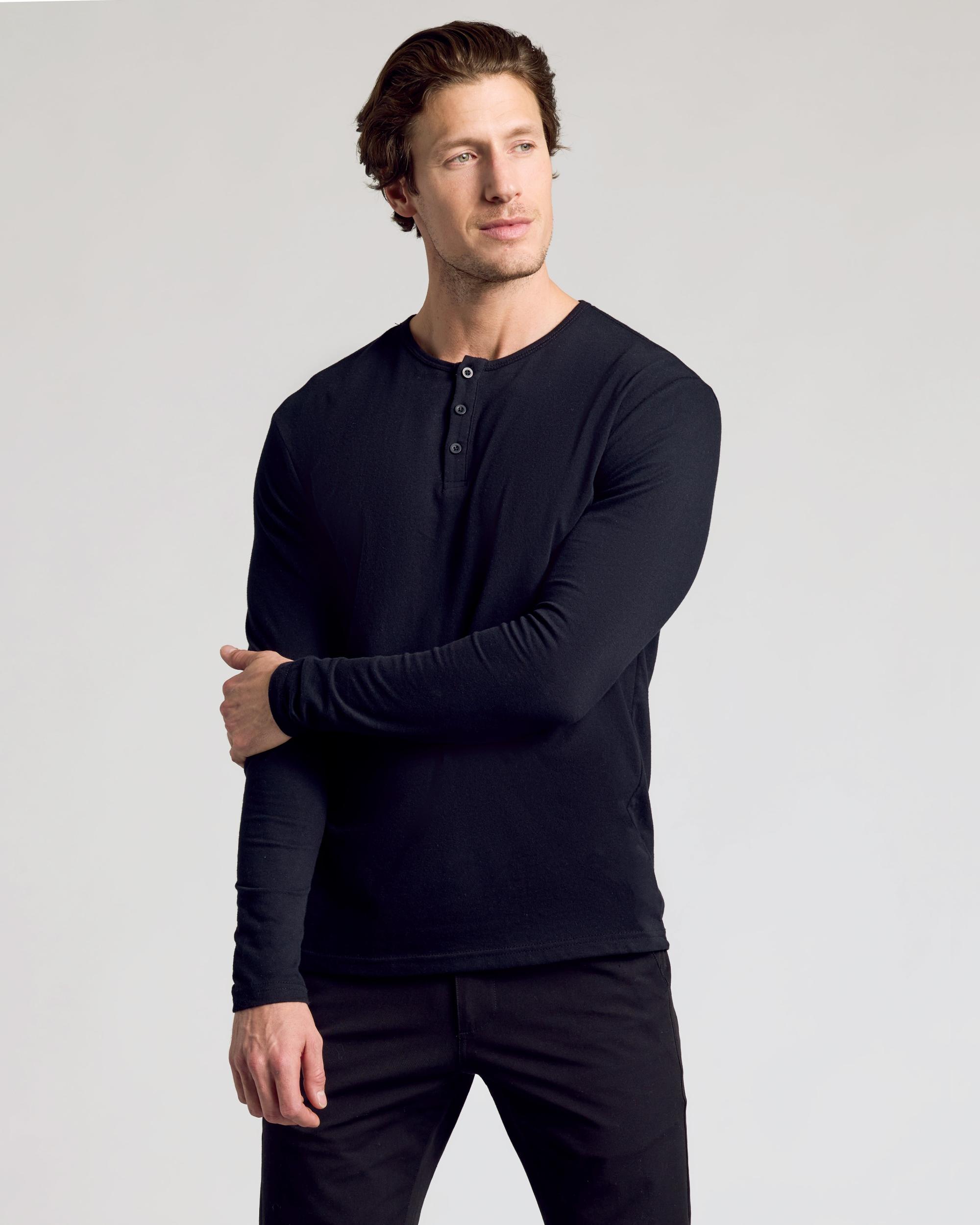 Black Classic Long Sleeve Henley Product Image